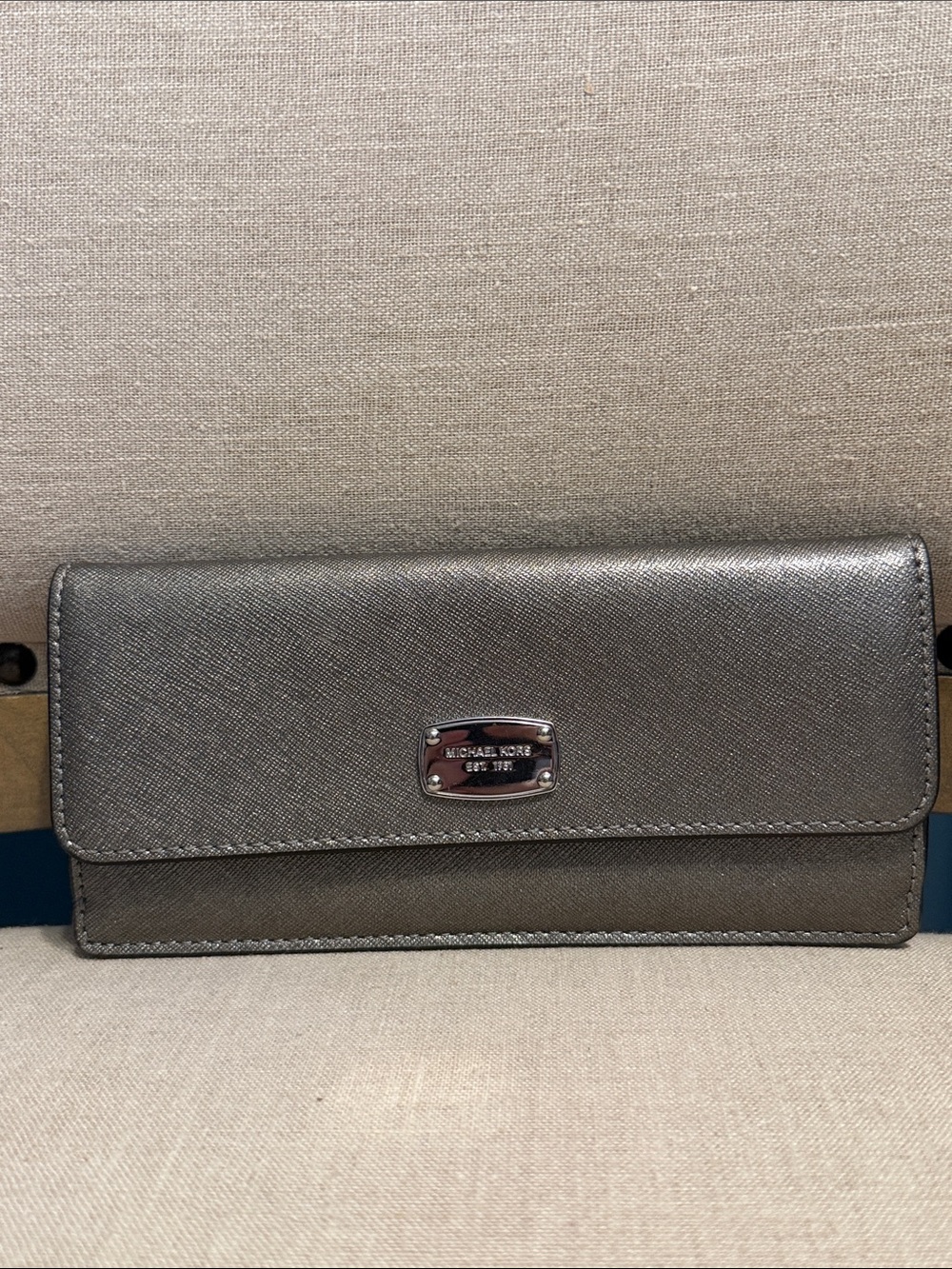 Michael Kors Metallic Grey “Jet Set” Slim Leather Wallet